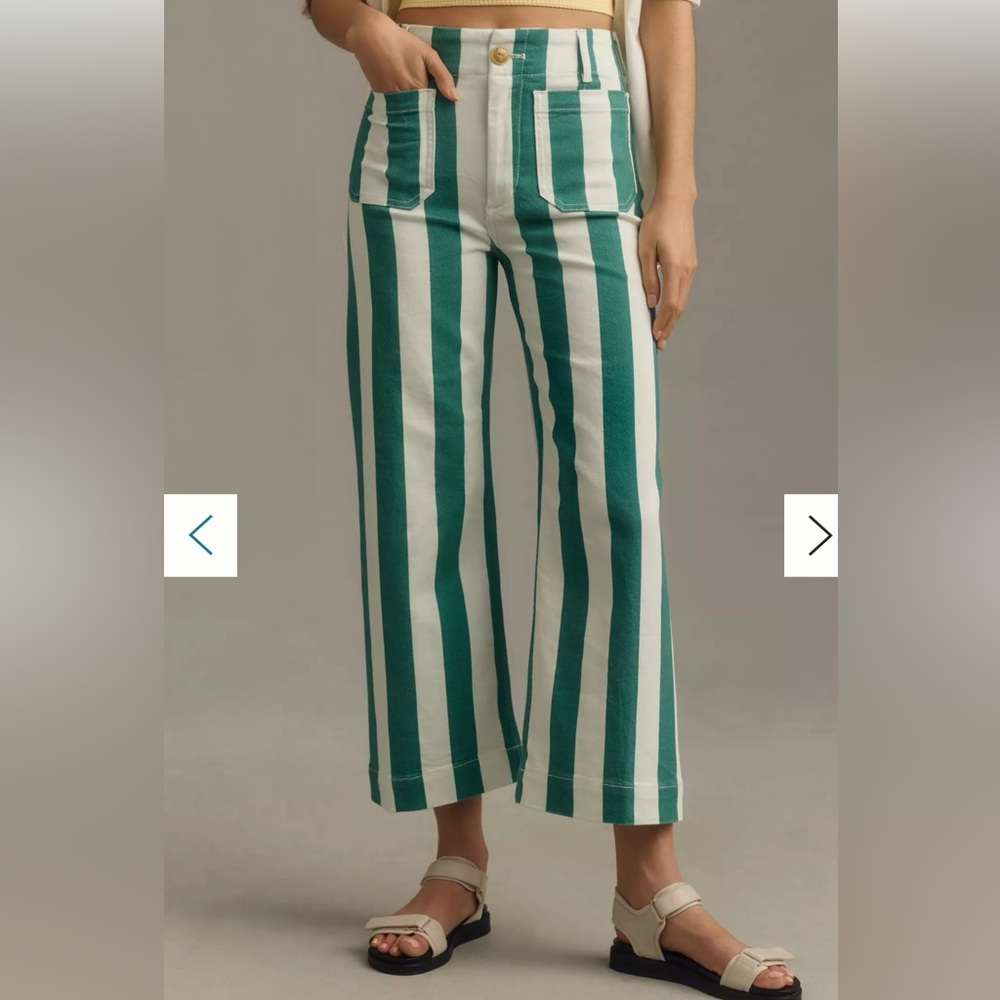 Anthropologie Maeve Green Stripe denim Colette Sz 26